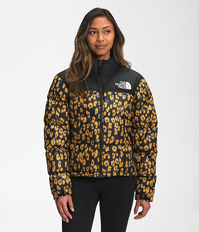 The North Face Womens Puffer Jacket Printed 1996 Retro Nuptse 320UNWKEO - Yellow/Leopard